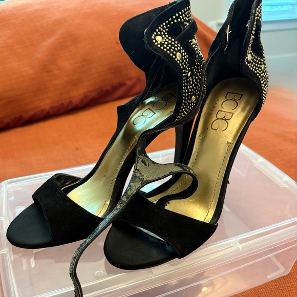 BCBG Black and Gold Studded Heels - Picture 2 of 7